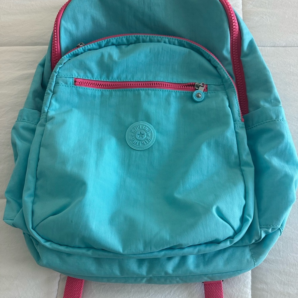 Kipling Aqua Backpack with Pink Accents